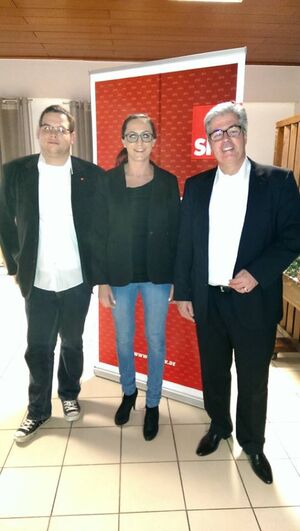 Markus Rupp samt Zweitkandidatin Saskia Heiler und Ortsvereinsvorsitzendem Sebastian Emmert